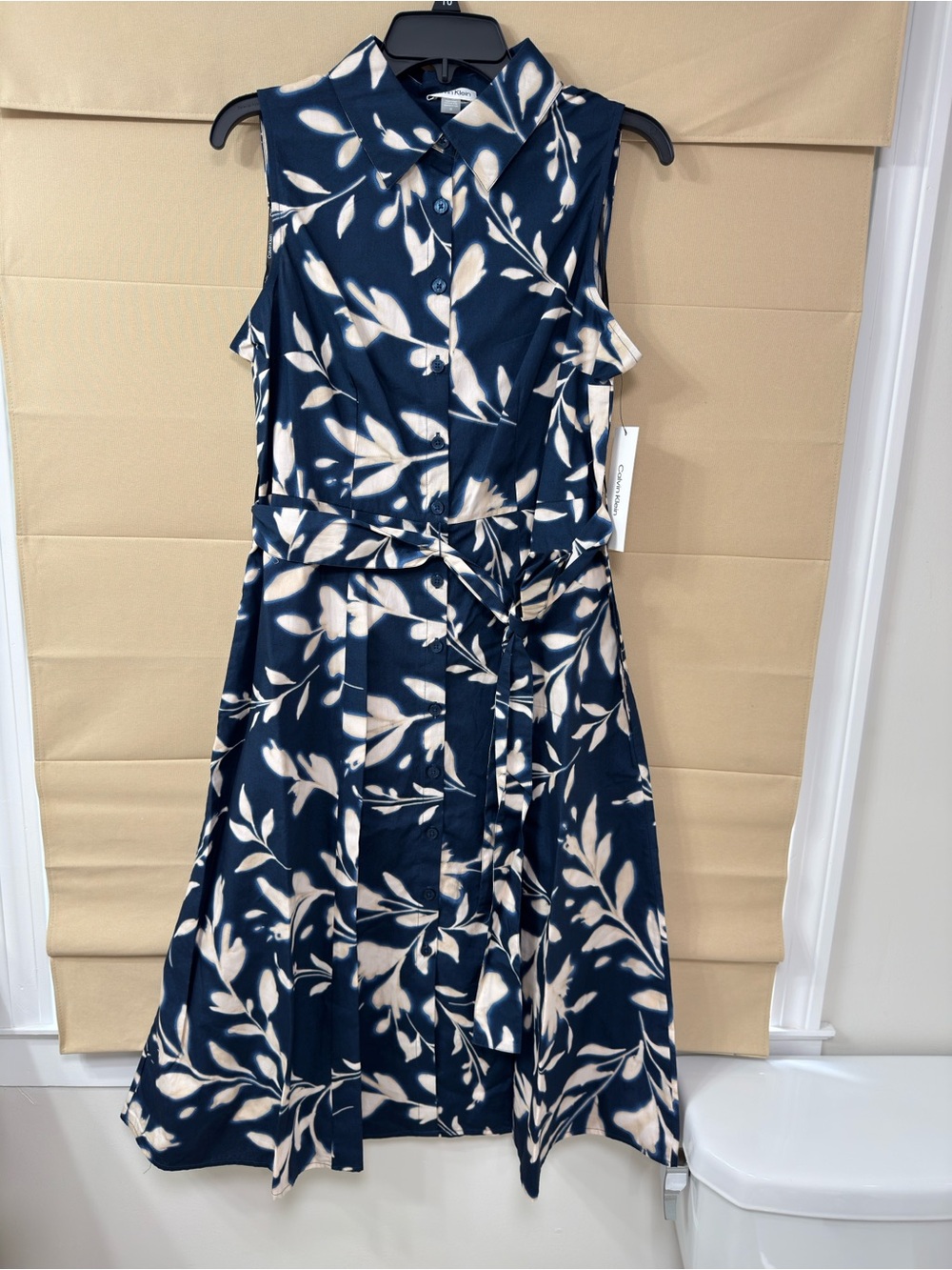 Calvin Klein 100% Cotton with Pockets
 Sleeveless Floral Shirt Dress